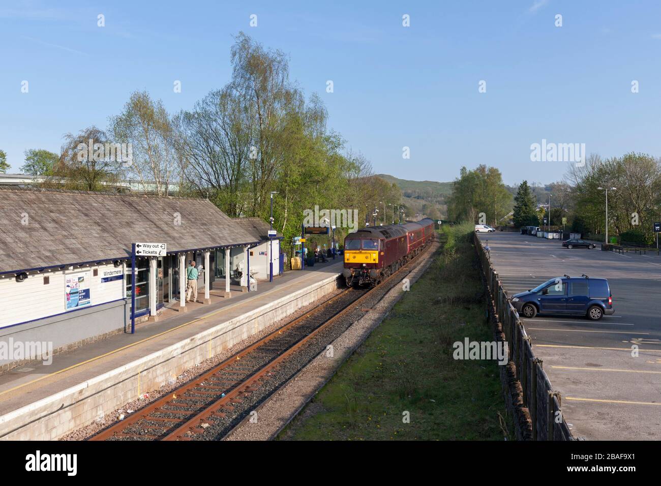 West Coast railway class 47 locomotive 47826 at Windermere railway station when WCRC wee operating the Windermere line shuttle Stock Photo