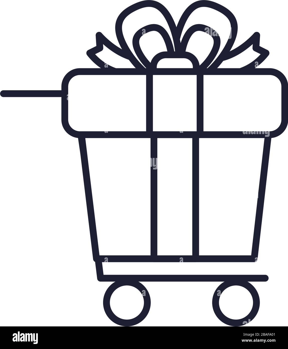 shopping cart in gift box shape icon over white background, line style ...