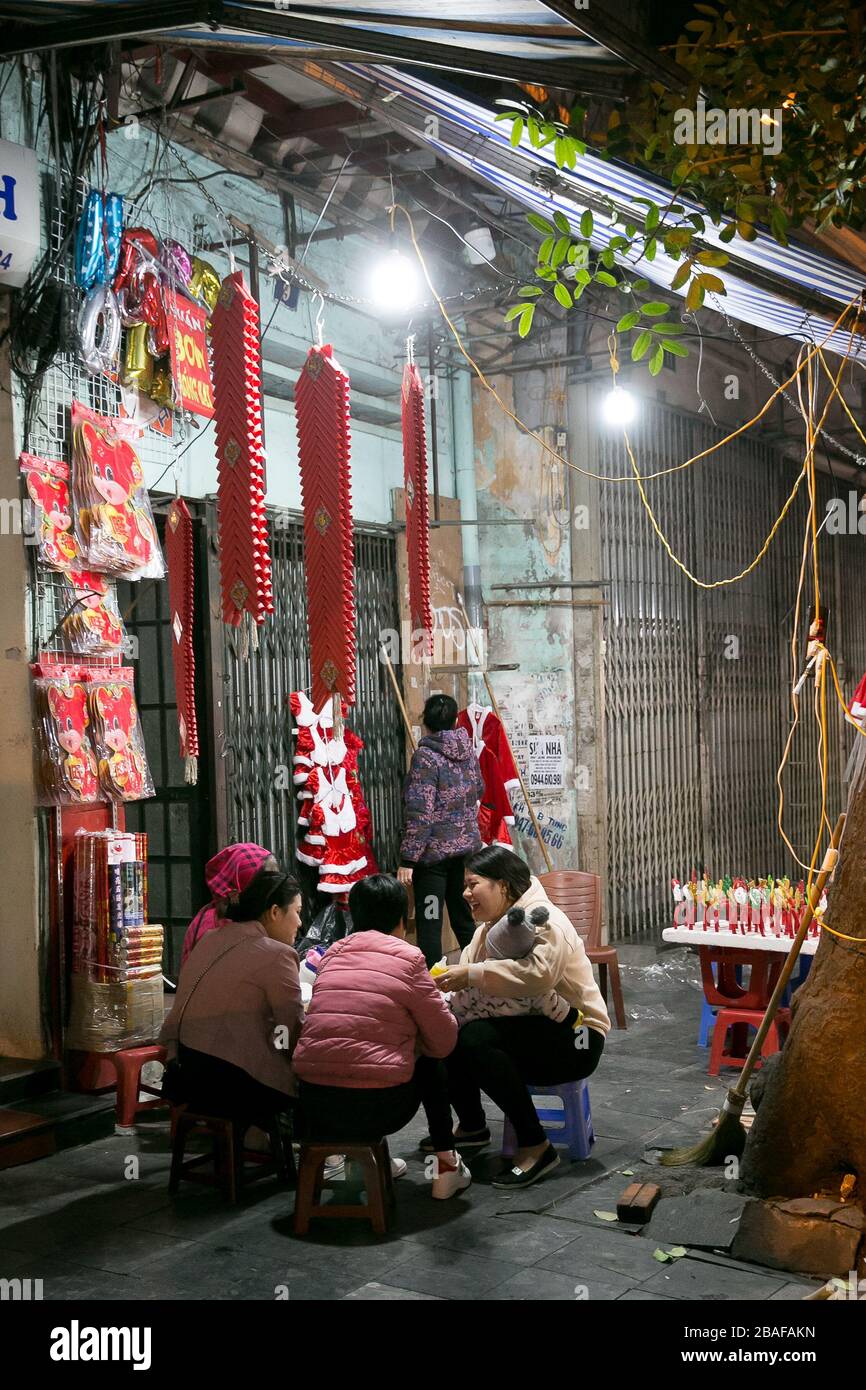 Christmas decorations for sale in the Old Quarter of Hanoi Stock Photo