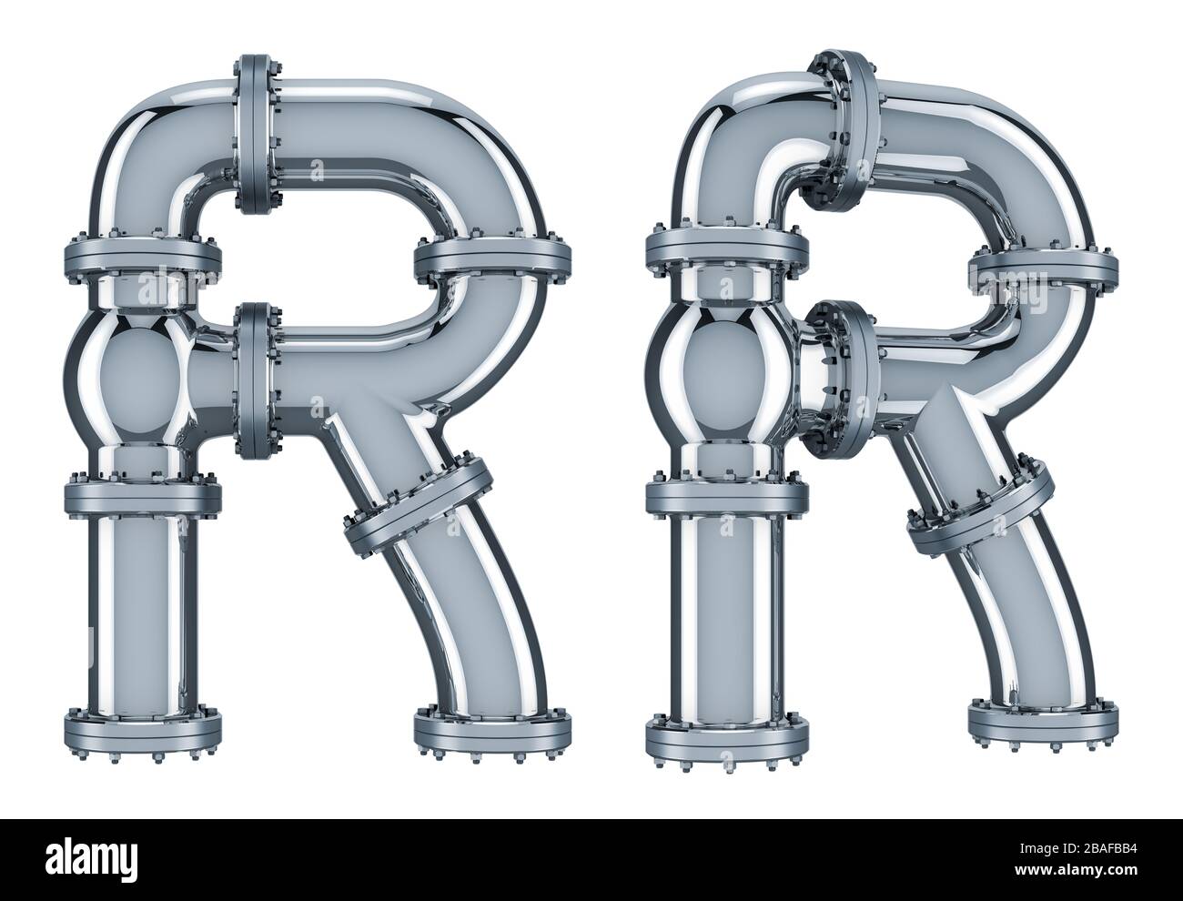 Letter R from steel pipes, 3D rendering isolated on white background ...