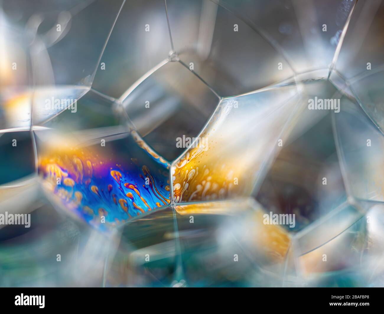 abstract macro of light reflection in soap bubbles Stock Photo