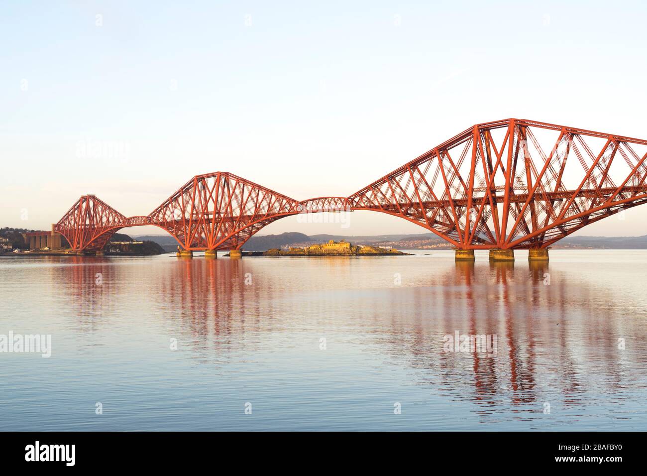 Forth Rail Bridge across the Firth viewed from South Queensferry in the evening sun in winter, Scotland, UK, Europe Stock Photo