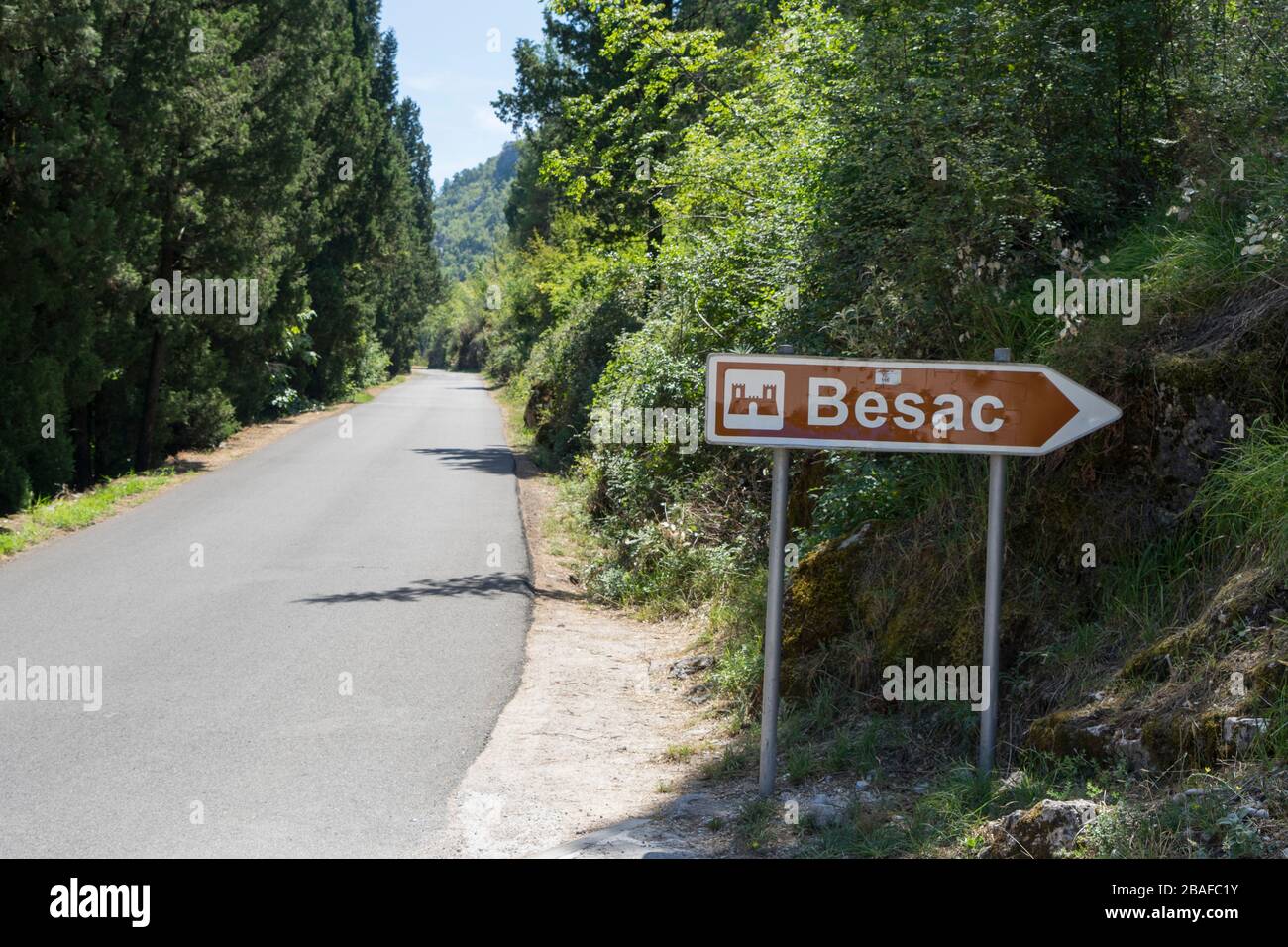 Signpost to the Besac fortress, Virpazar, Montenegro, Europe Stock Photo