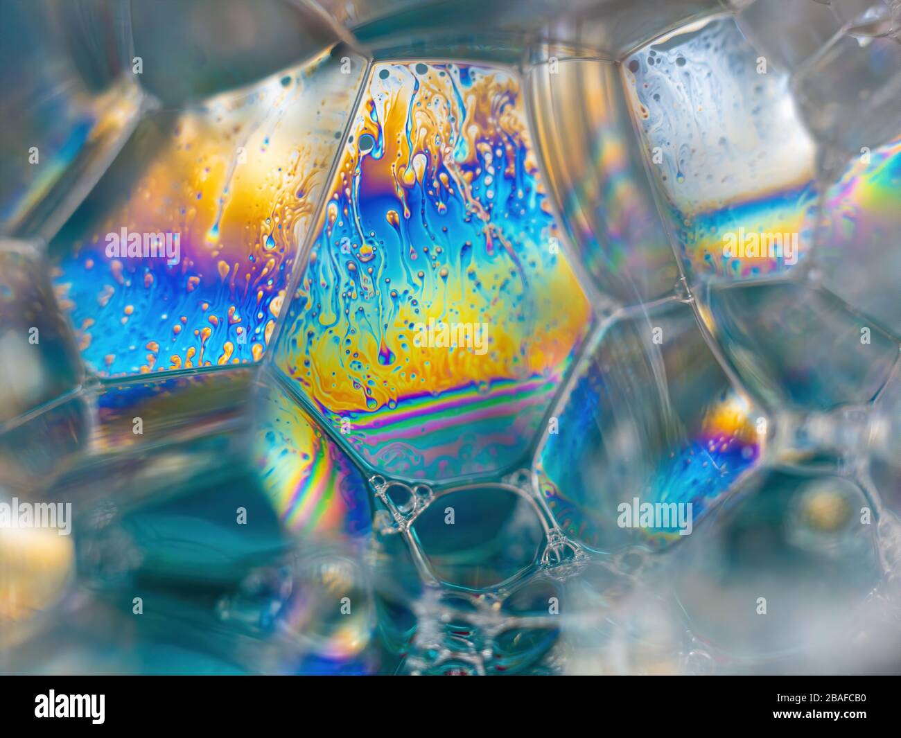 abstract macro of light reflection in soap bubbles Stock Photo