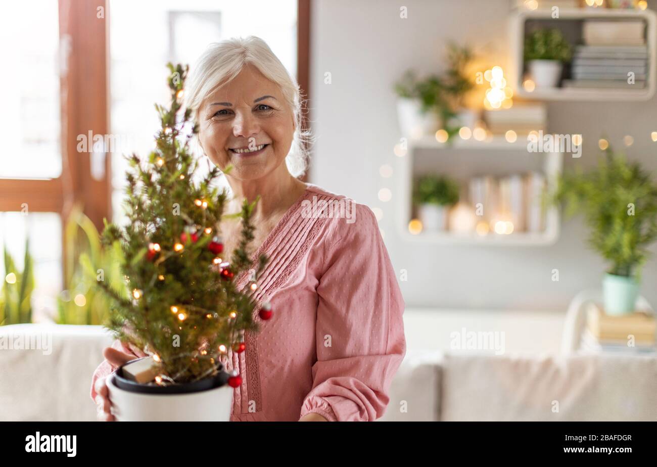 Christmas smiling mature woman hi-res stock photography and images - Alamy