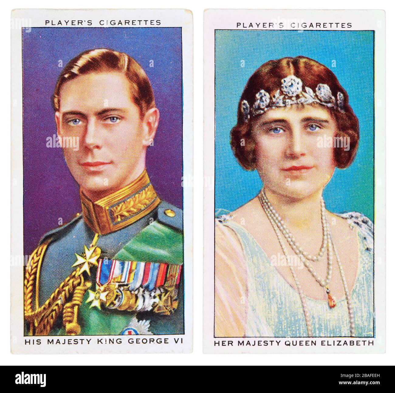 Cigarette cards: Player's Cigarettes - Coronation of George VI (1937) King George VI and Queen Elizabeth Stock Photo
