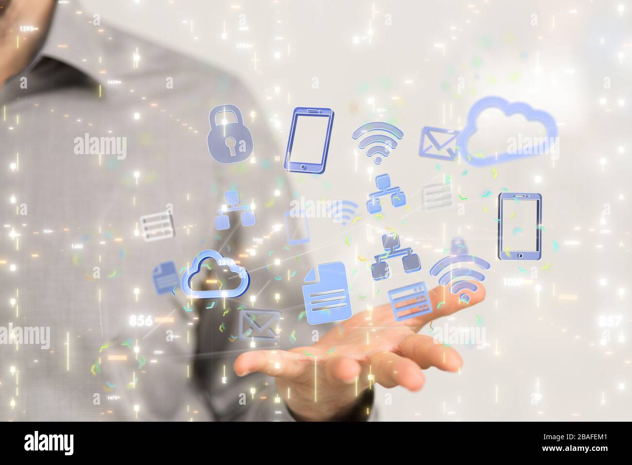A Big data visualization. Network connection structure Stock Photo