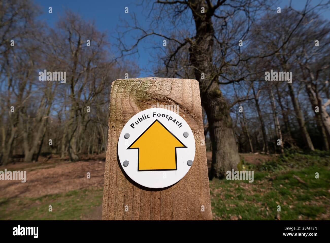 Footpath marker yellow arrow hi-res stock photography and images - Alamy