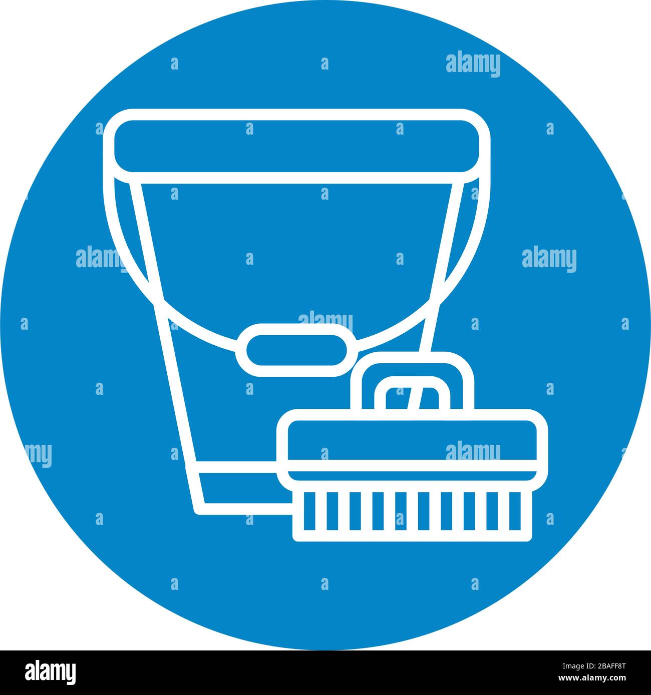 cleaning brush and bucket icon over white background, block style ...