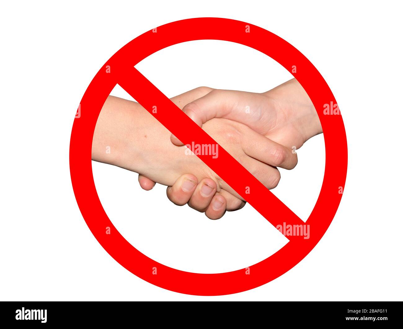 No shaking hands or handshake prohibition sign - hygiene and social distancing measure to avoid corona virus infection during pandemic Stock Photo