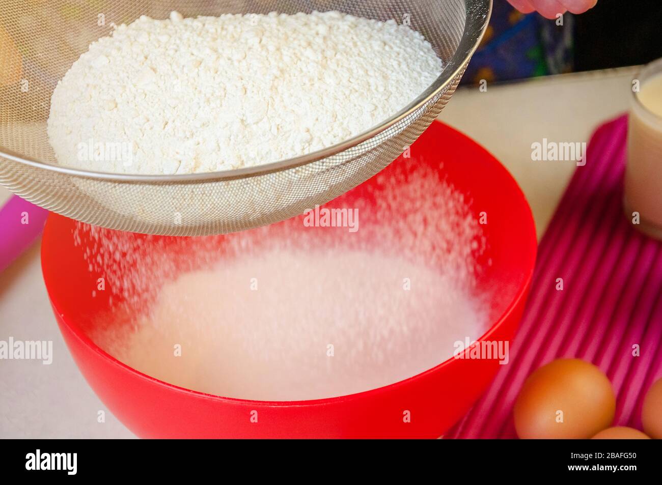 Baking Ingredients and Utensils for Cooking Sponge Cake. Process