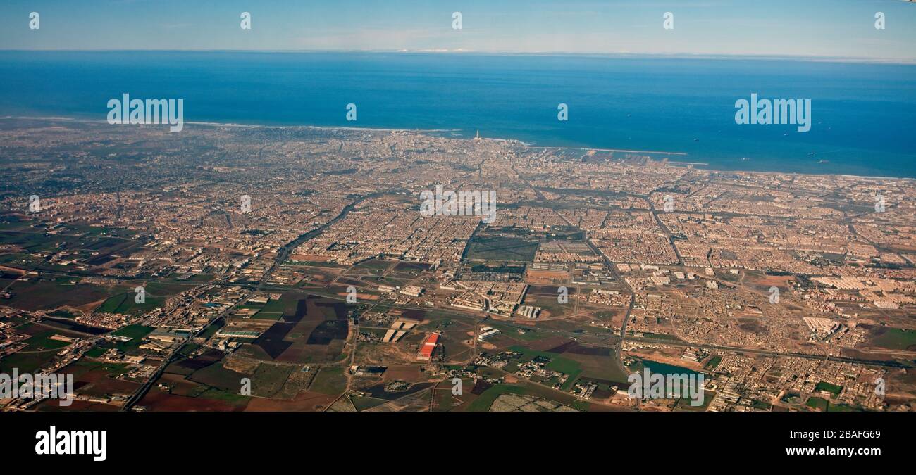 Casablanca, an inflight aerial panorama, Morocco. Stock Photo