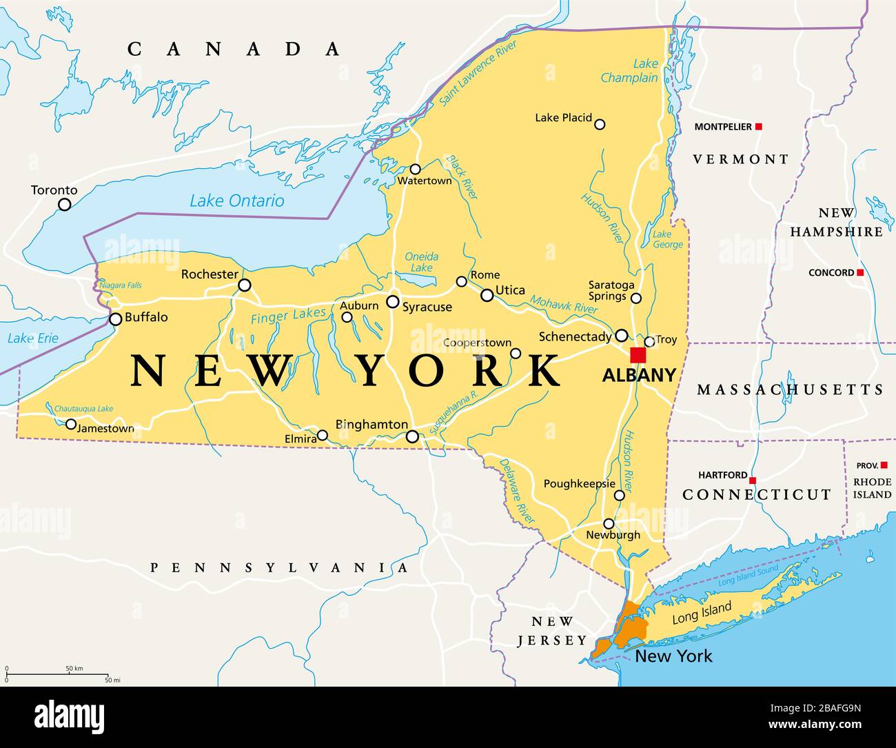 New York State Nys Political Map With Capital Albany Borders Important Cities Rivers And Lakes State In The Northeastern United States Stock Photo Alamy