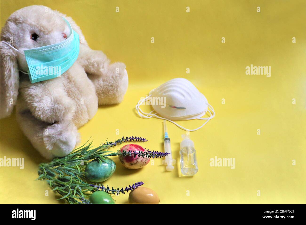 Download Easter During Coronavirus Concept Bunny Eggs And Mask On Yellow Background Covid 19 Outbreak Celebration And Stay Home Concept Copy Space Stock Photo Alamy PSD Mockup Templates