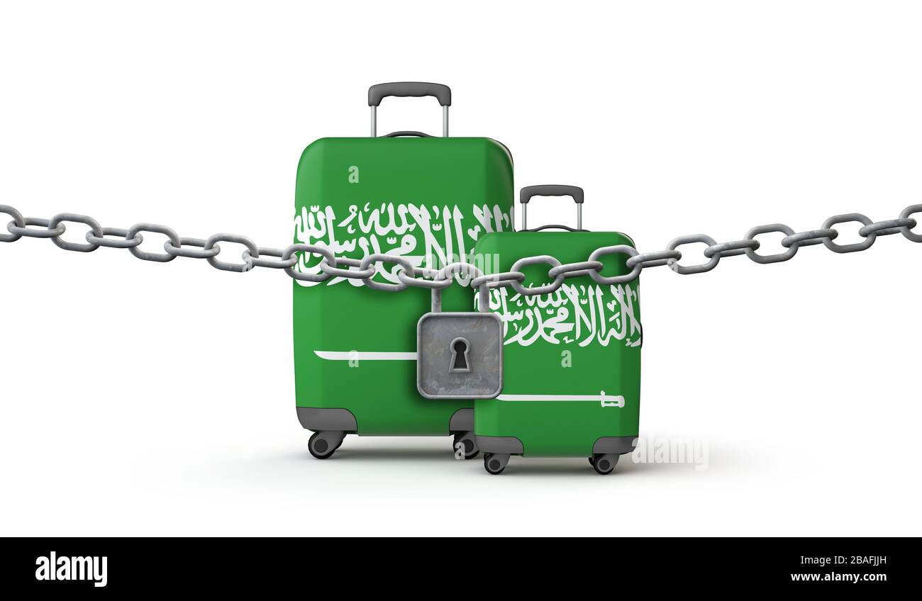 Saudi Arabia lockdown travel restrictions concept. 3D Render Stock