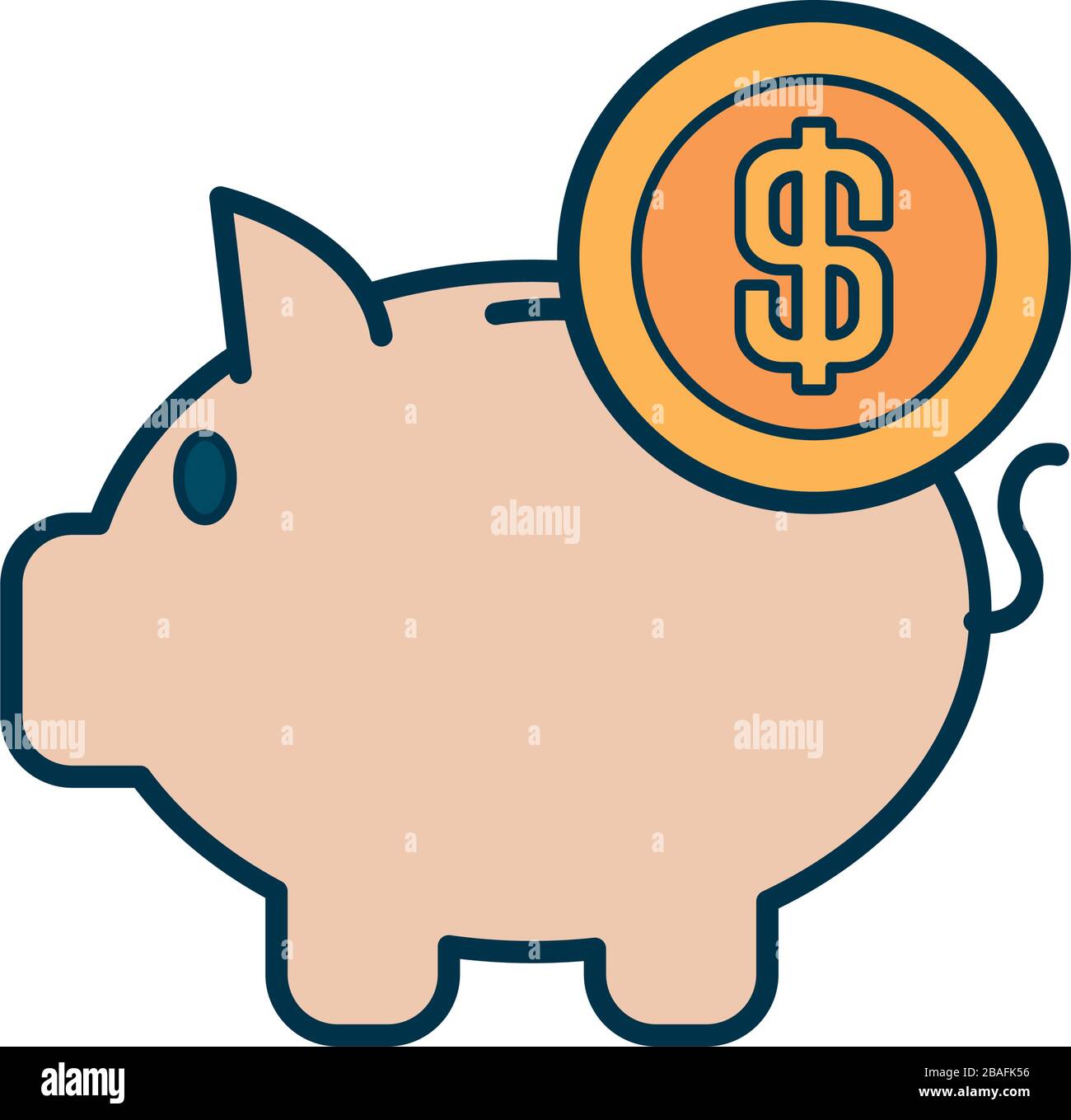 piggy bank with money coin icon over white background, fill and line ...