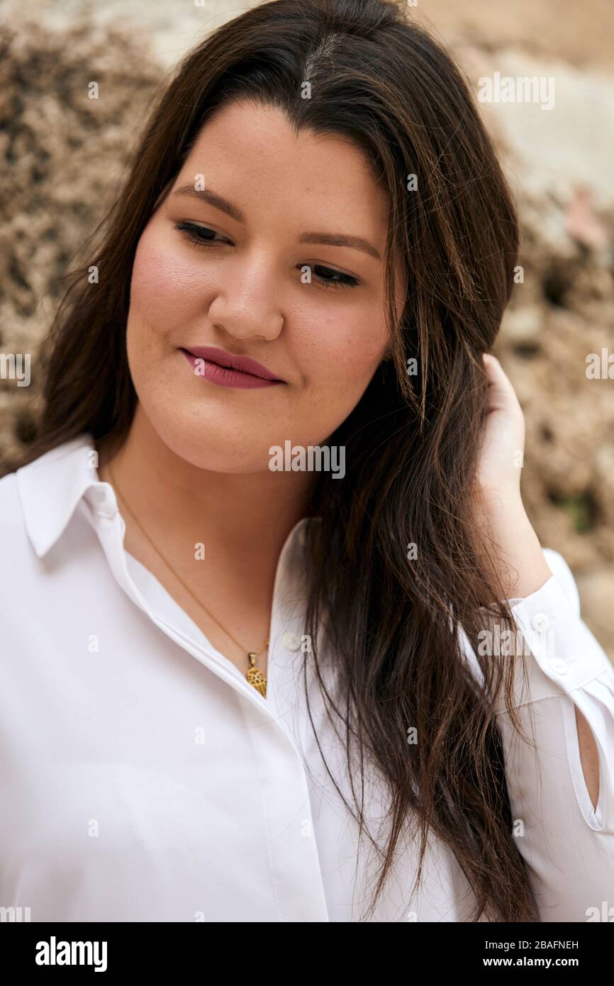 portrait photography pretty woman with white shirt Stock Photo