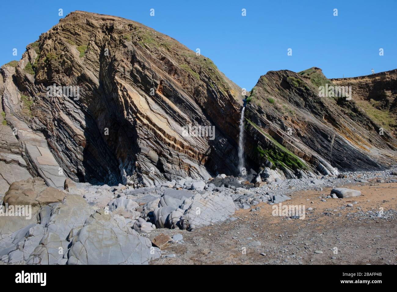 The lovely sandy beach is accessible from Sandymouth Bay National Trust Car park and cafe. Stock Photo