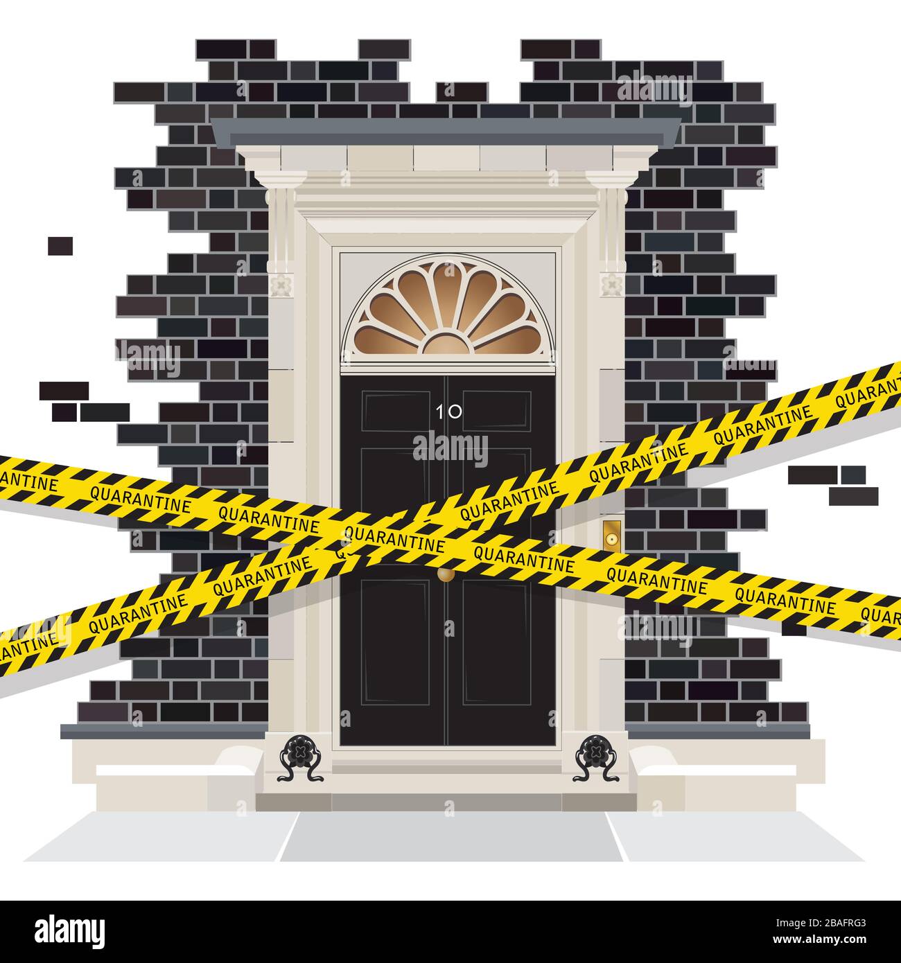 The exterior of Number 10 Downing Street. The official residence of the UK Prime Minister, who has tested positive for coronavirus and is now in quara Stock Vector