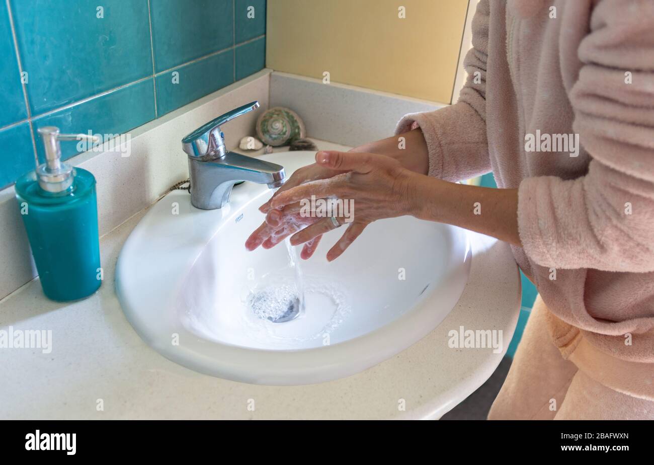 Wash hands with soap, hygiene against coronavirus, COVID 19 Stock Photo
