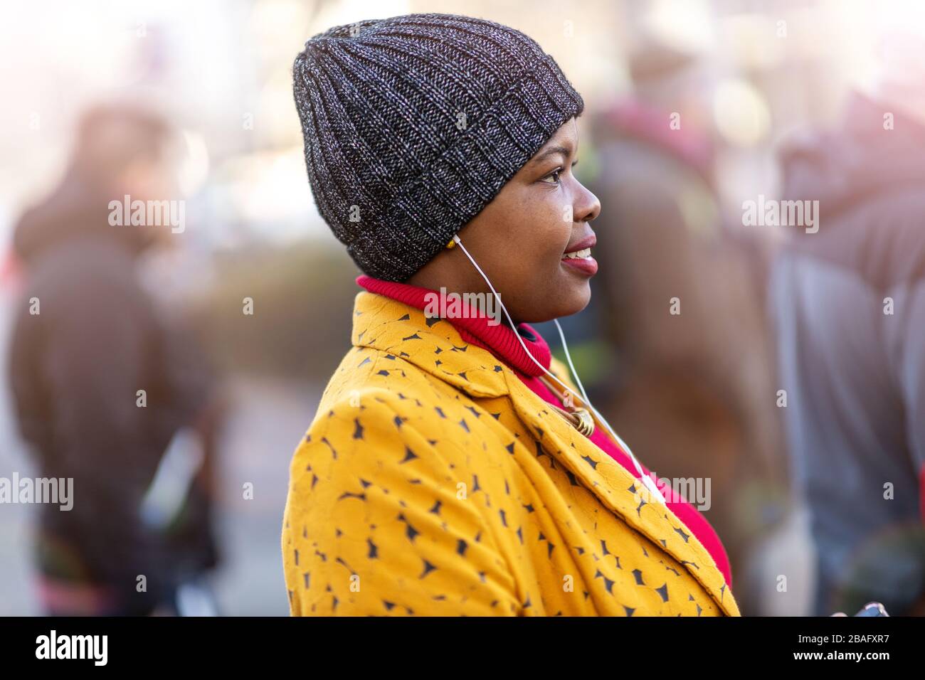 Afro american woman in an urban city area Stock Photo