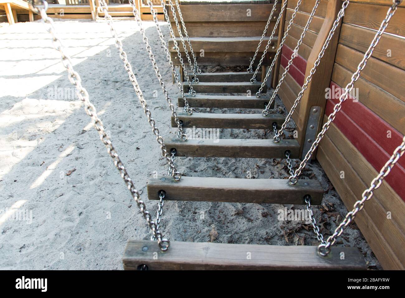 Wood sport ladder step.Sport exercises for children and adult outside. Sport ground Stock Photo