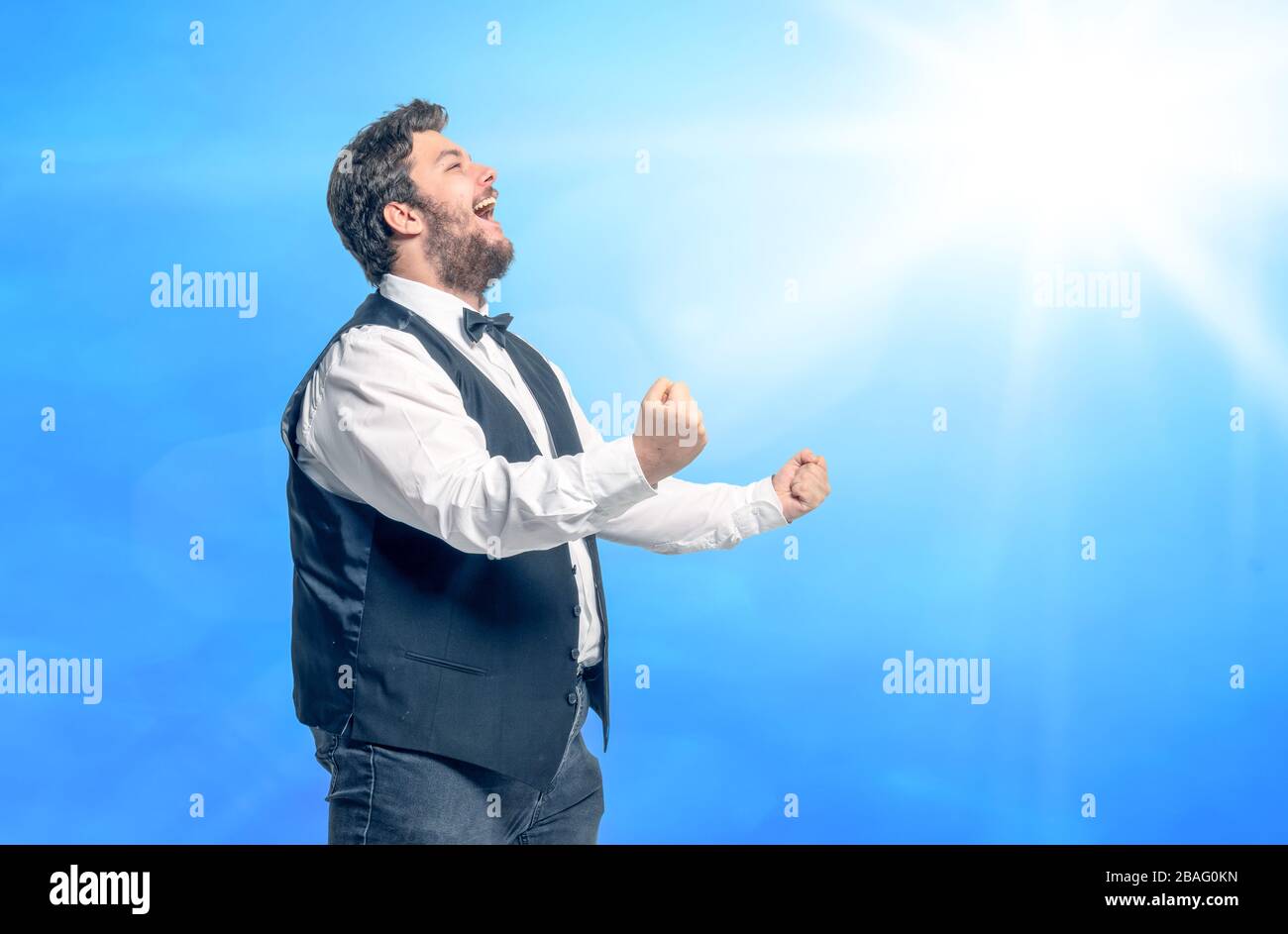 a successful posing businessman against an abstract background Stock Photo
