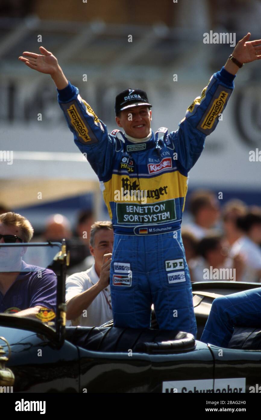 firo: Formel 1, season 1995 Sport, Motorsport, Formel 1, Archiv, Archiv  Bilder Team Benetton (1991-1995), in Hockenheim Michael Schumacher,  Germany, was Formula 1 driver from 1991 to 2006 and 2010 to 2012,
