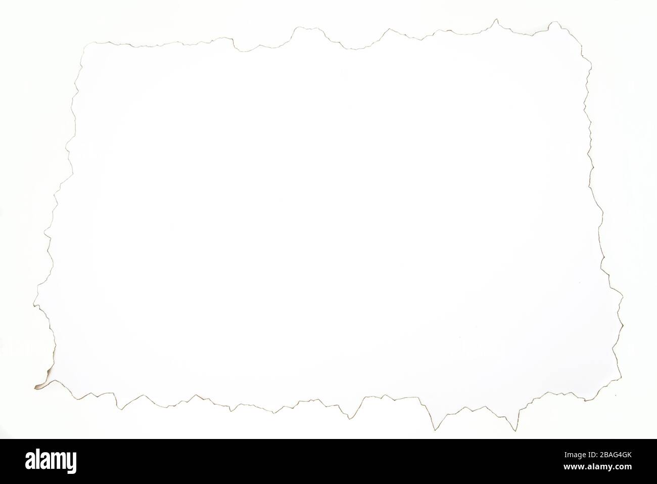 Wrinkle burn white paper, close up image, burnt edges Stock Photo