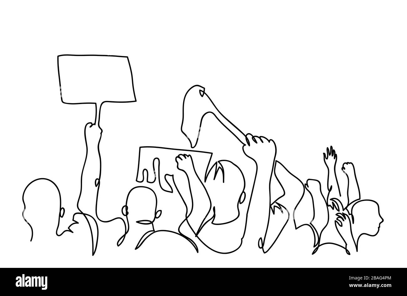 Protesters crowd one line drawing Stock Vector