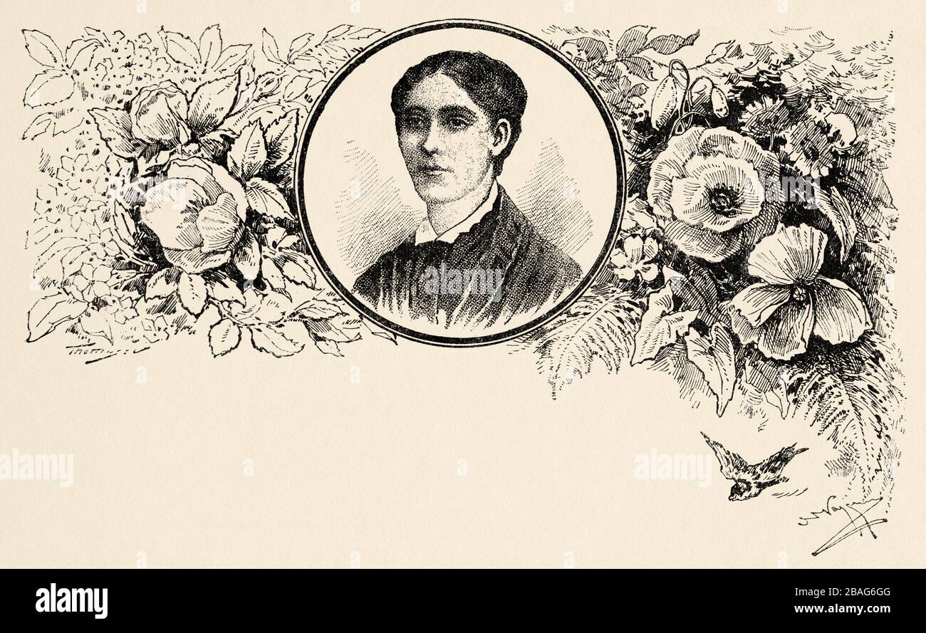 Portrait of Dolores Guerrero (1833 - 1858) Mexican poet considered the first Mexican poet after Sister Juana Inés de la Cruz. Mexico, Central America. Stock Photo