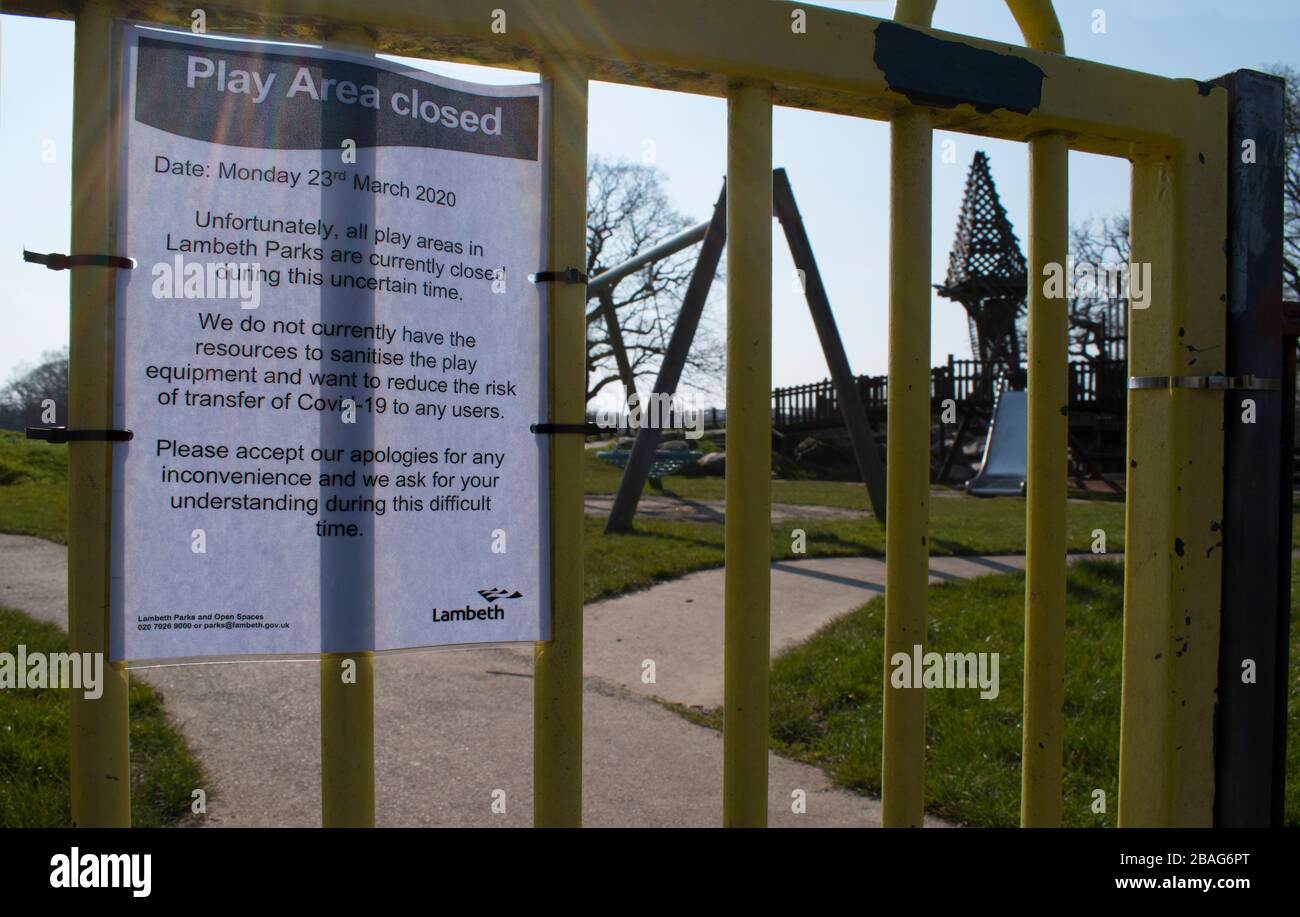 London, UK: March 17th 2020: Closed children's playground in Lambeth due to Covid-19 coronavirus Stock Photo