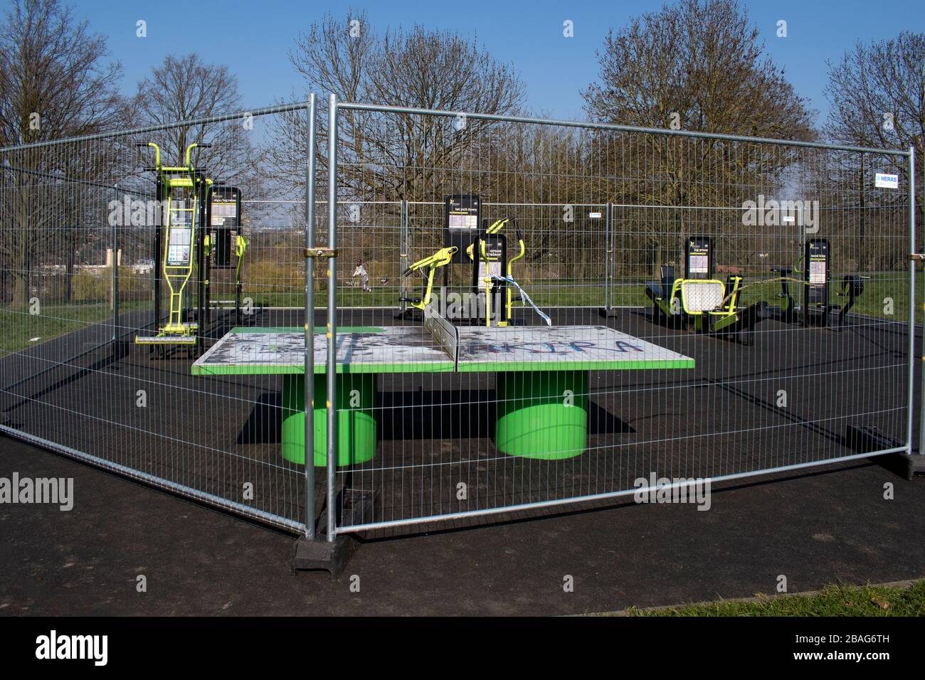 London, UK: March 17th 2020: Closed outdoors gym in Lambeth due to Covid-19 coronavirus Stock Photo