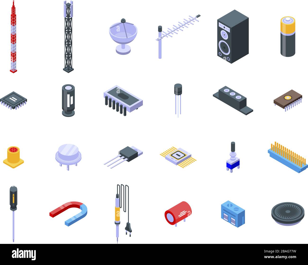 Radio engineer icons set, isometric style Stock Vector