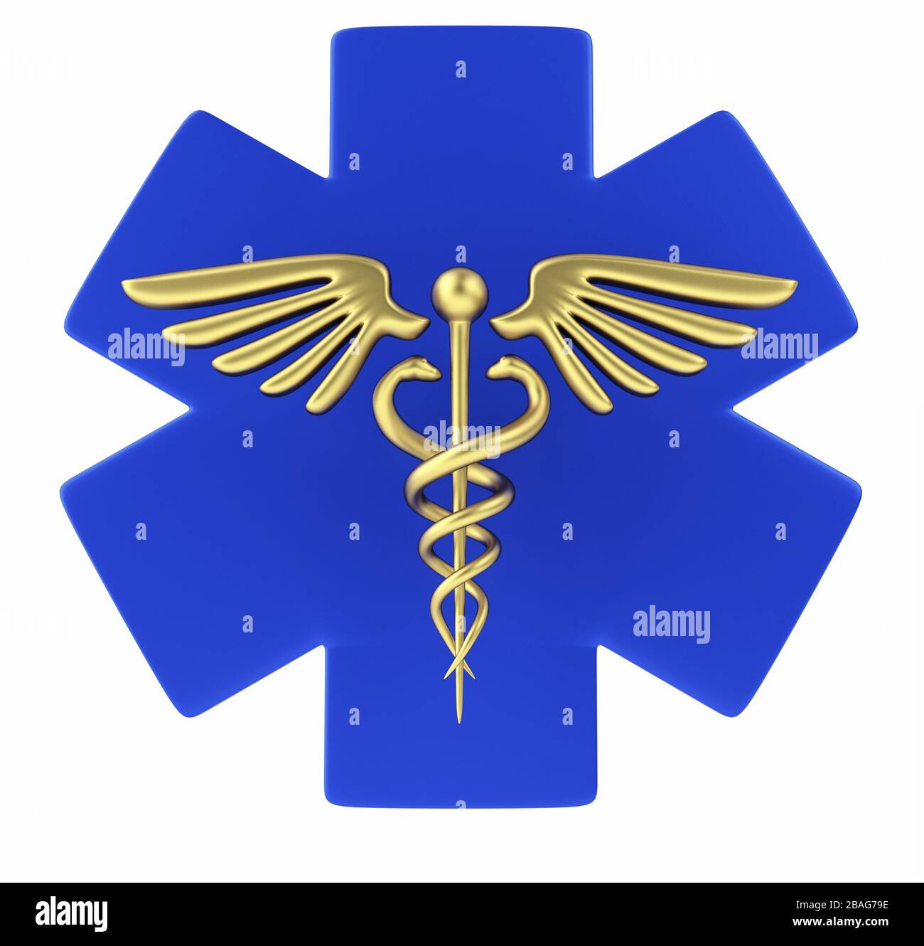 Caduceus medical symbol isolated on a white background. Caduceus Icon. Concept for Healthcare Medicine and Lifestyle. Caduceus sign with snakes. 3d render Stock Photo
