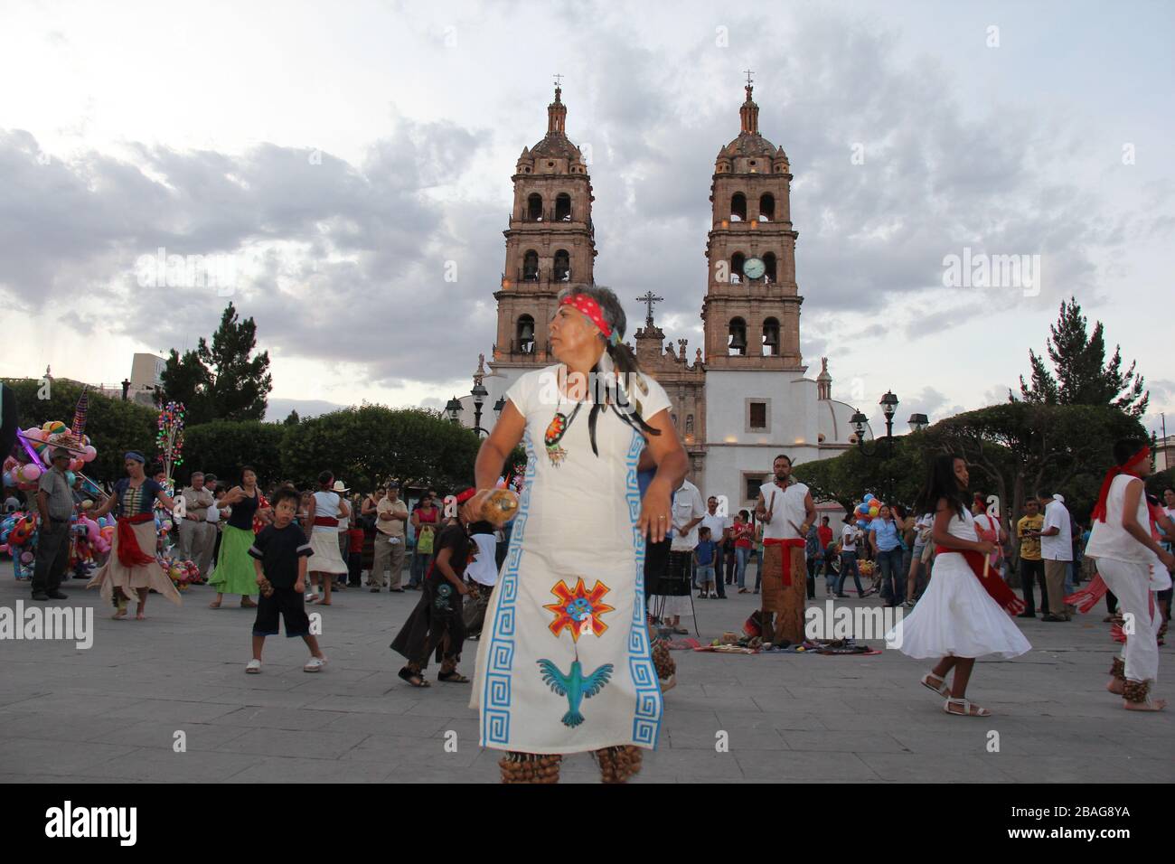 Historical Center of Durango, Durango, Mexico. Durango architecture and old buildings. Durango Cathedral, Kiosk. Mexican traditions, popular fair in M Stock Photo