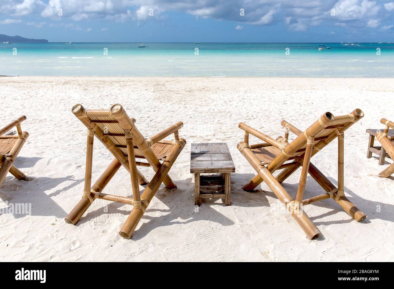 bamboo seating chairs on white beach, Philippines Stock Photo Alamy