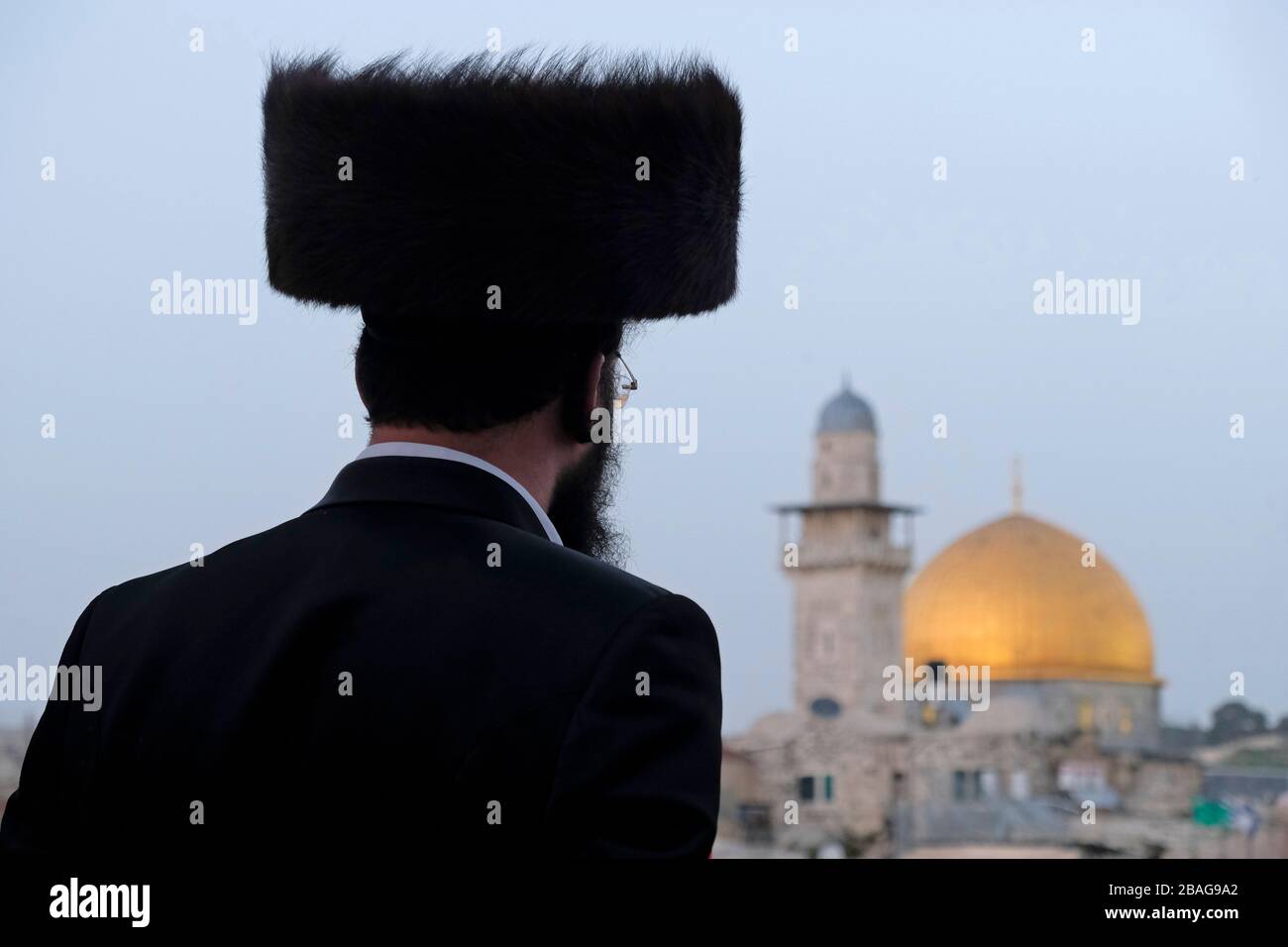 A Hasidic Jew wearing a shtreimel a fur hat worn by many married Haredi
