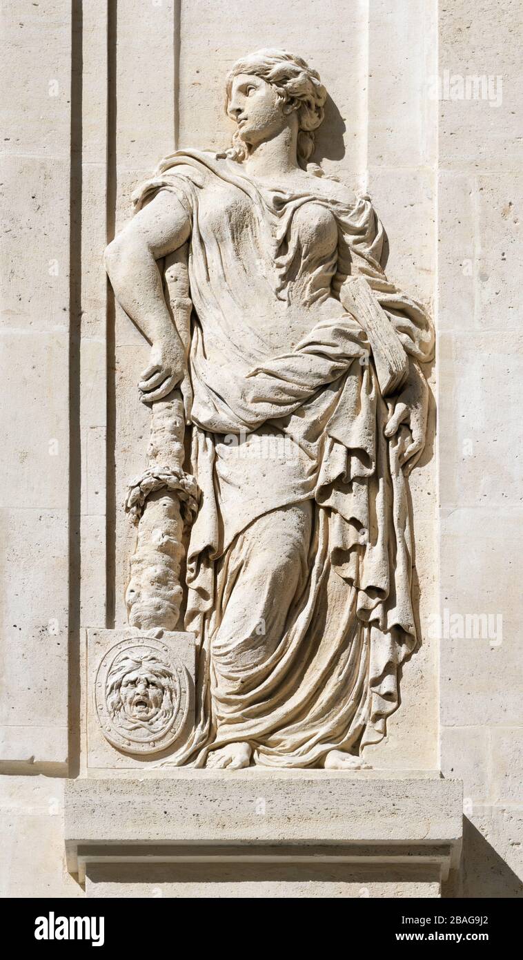 Relief with female figure at entrance of Hôtel Carnavalet in Paris, France, 16th century Stock Photo