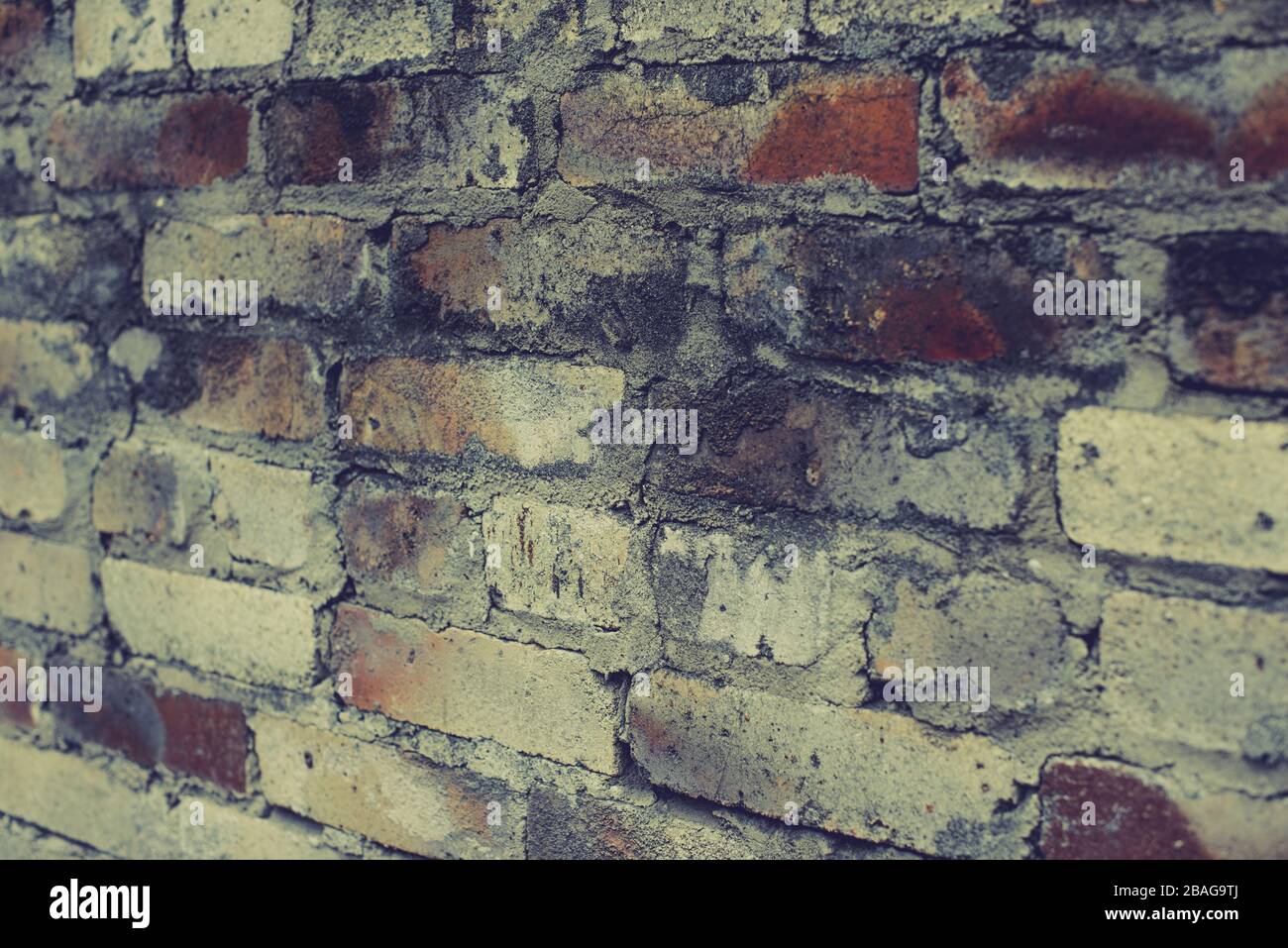Background of old vintage dirty brick wall with peeling plaster ...