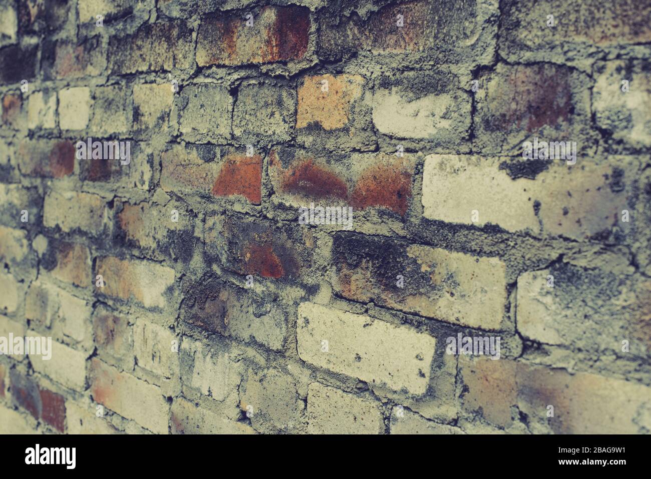 Background of old vintage dirty brick wall with peeling plaster ...