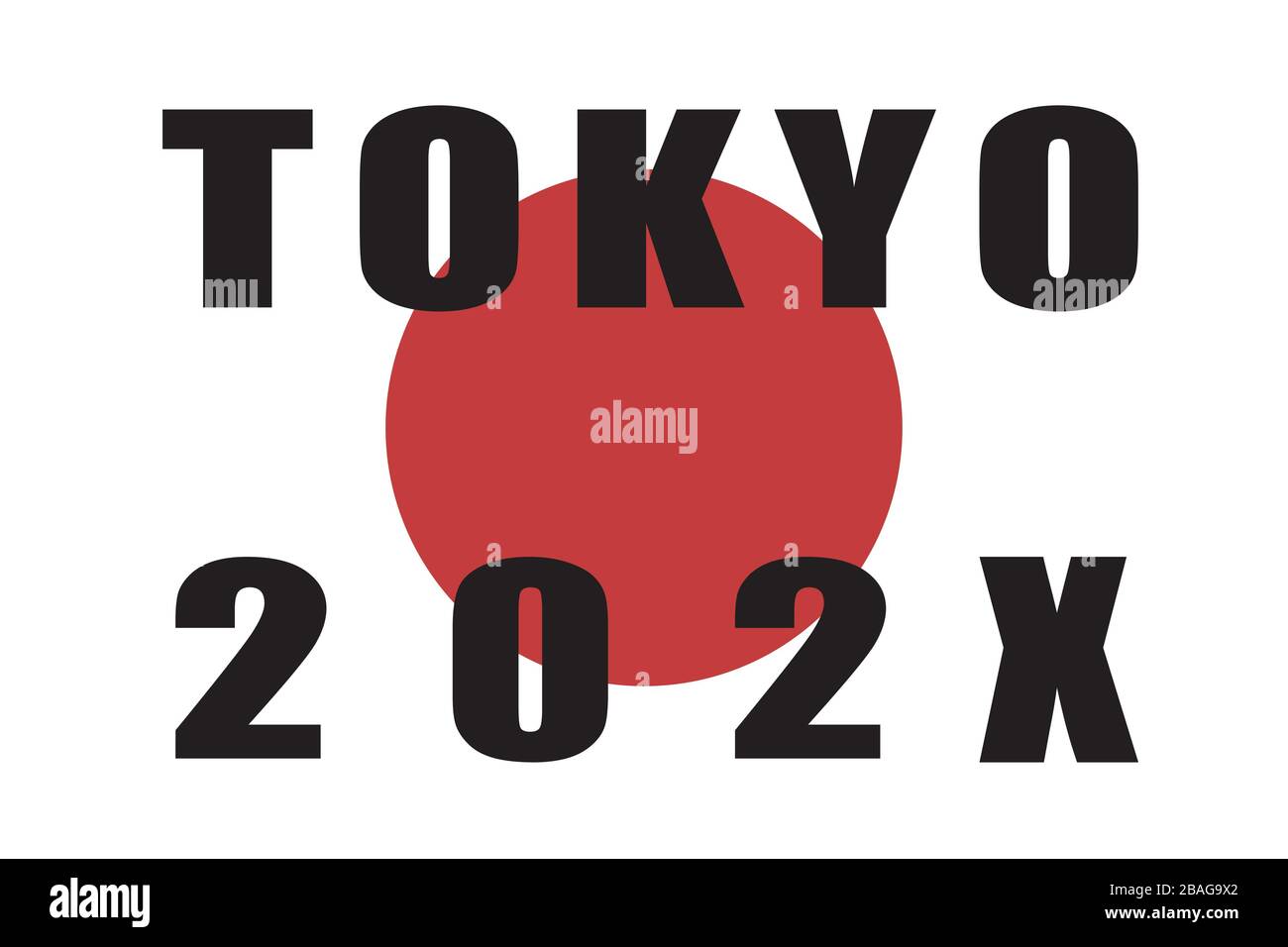 Text of Tokyo and 202X with a red sun in background Stock Vector