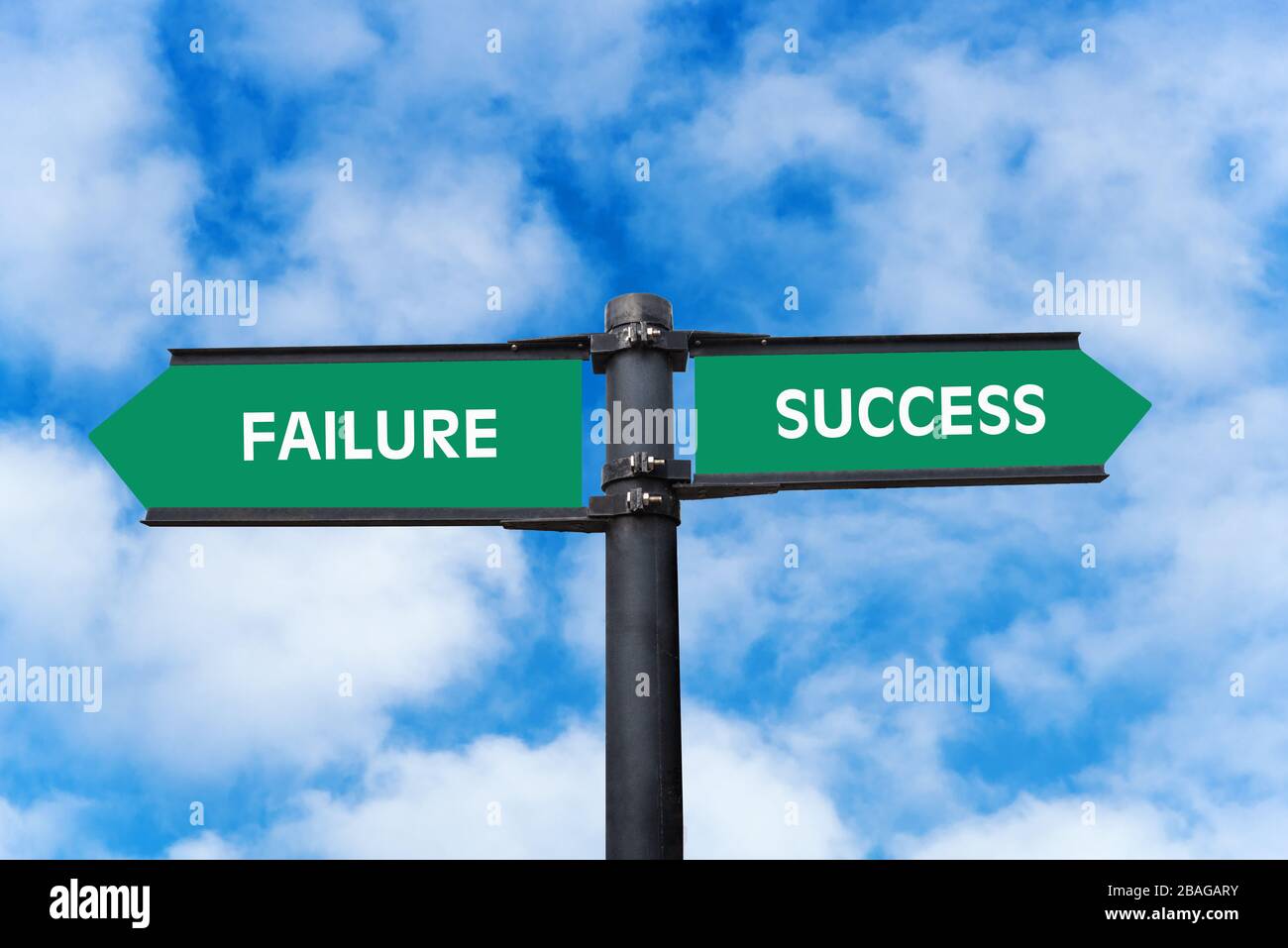 Conceptual signpost about failure and success with sky in background Stock Photo