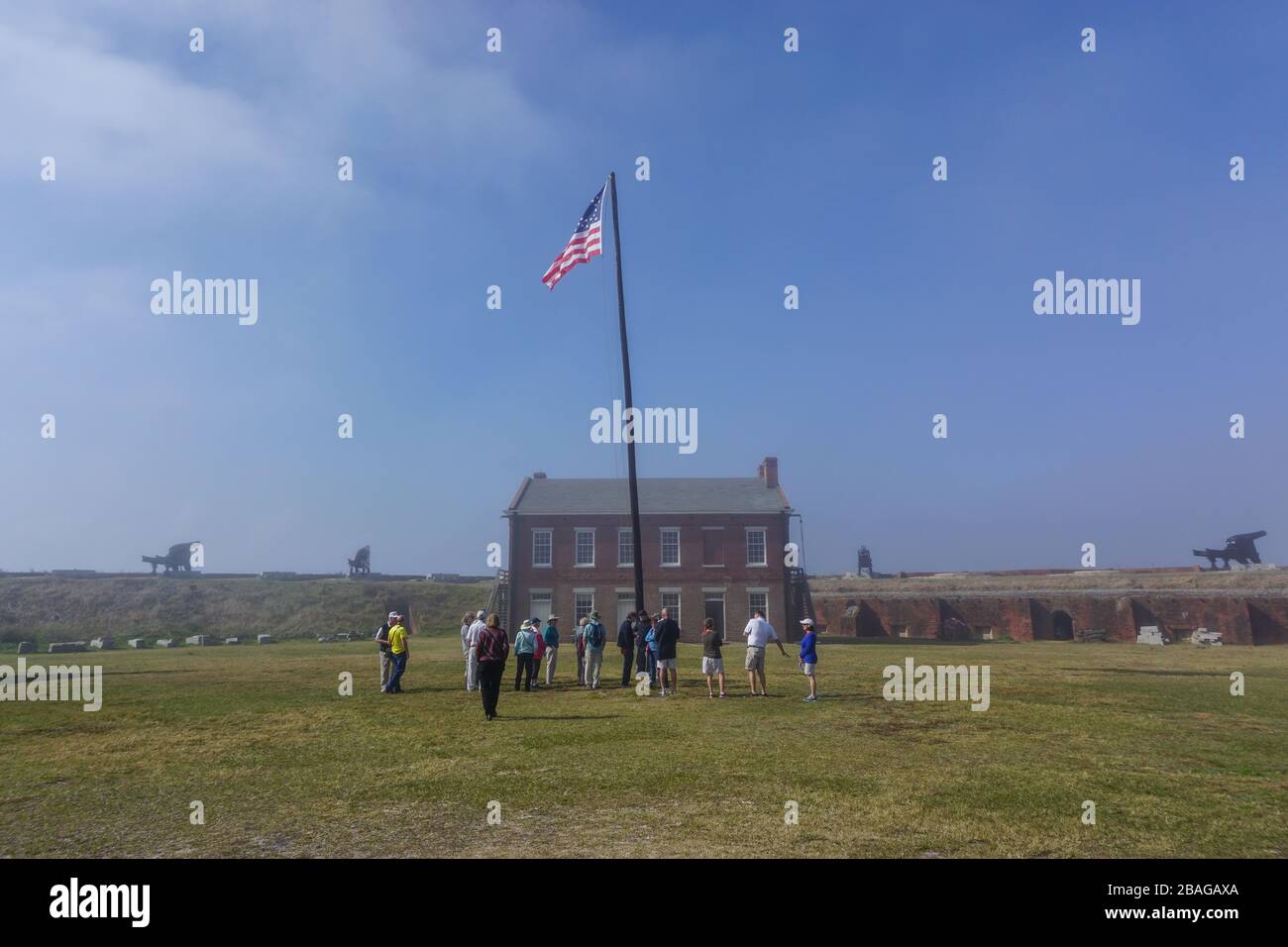 Amelia Island, Florida: Tourists visit Fort Clinch, a 19th-century fortress built in 1847, on a misty afternoon. Stock Photo