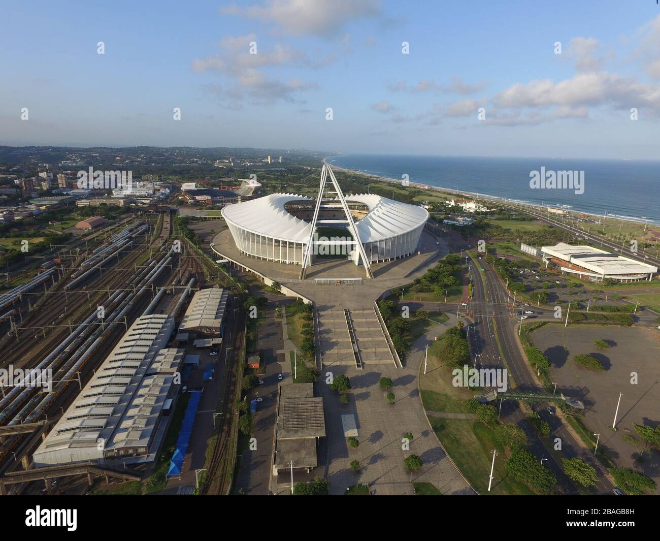 Aerial image of Moses Mabhida stadium in Durban, South Africa Stock Photo