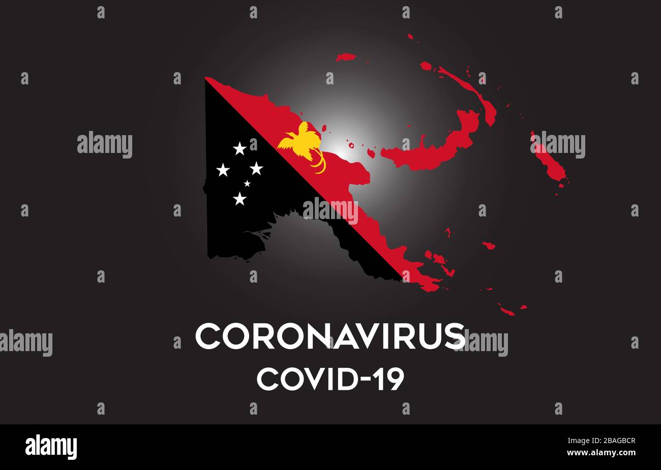 CoronaVirus in Papua New Guinea and Country flag inside Country border Map Vector Design. Covid-19 with Papua New Guinea map with national flag Vector Stock Vector