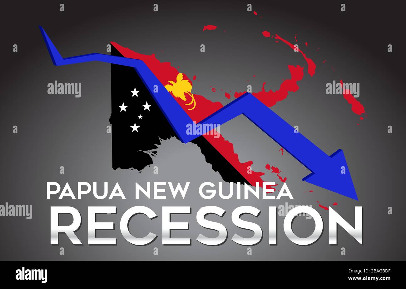 Map of Papua New Guinea Recession Economic Crisis Creative Concept with Economic Crash Arrow Vector Illustration Design. Stock Vector