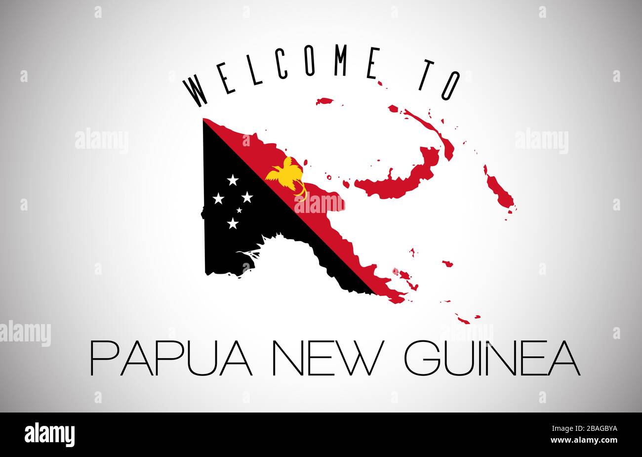 Papua New Guinea Welcome to Text and Country flag inside Country Border Map. Papua New Guinea map with national flag Vector Design Illustration. Stock Vector