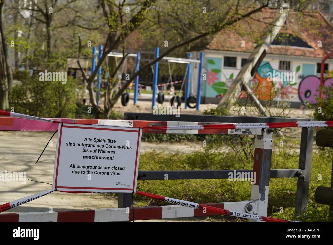 Closed Playgrounds in Frankfurt Germany due to Covid-19 Stock Photo