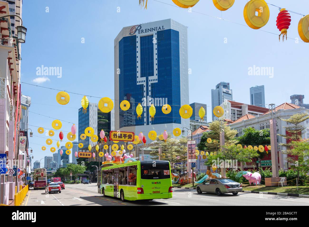 Chinese New Year decorations, Eu Tong Sen Street, Chinatown, Republic of Singapore Stock Photo